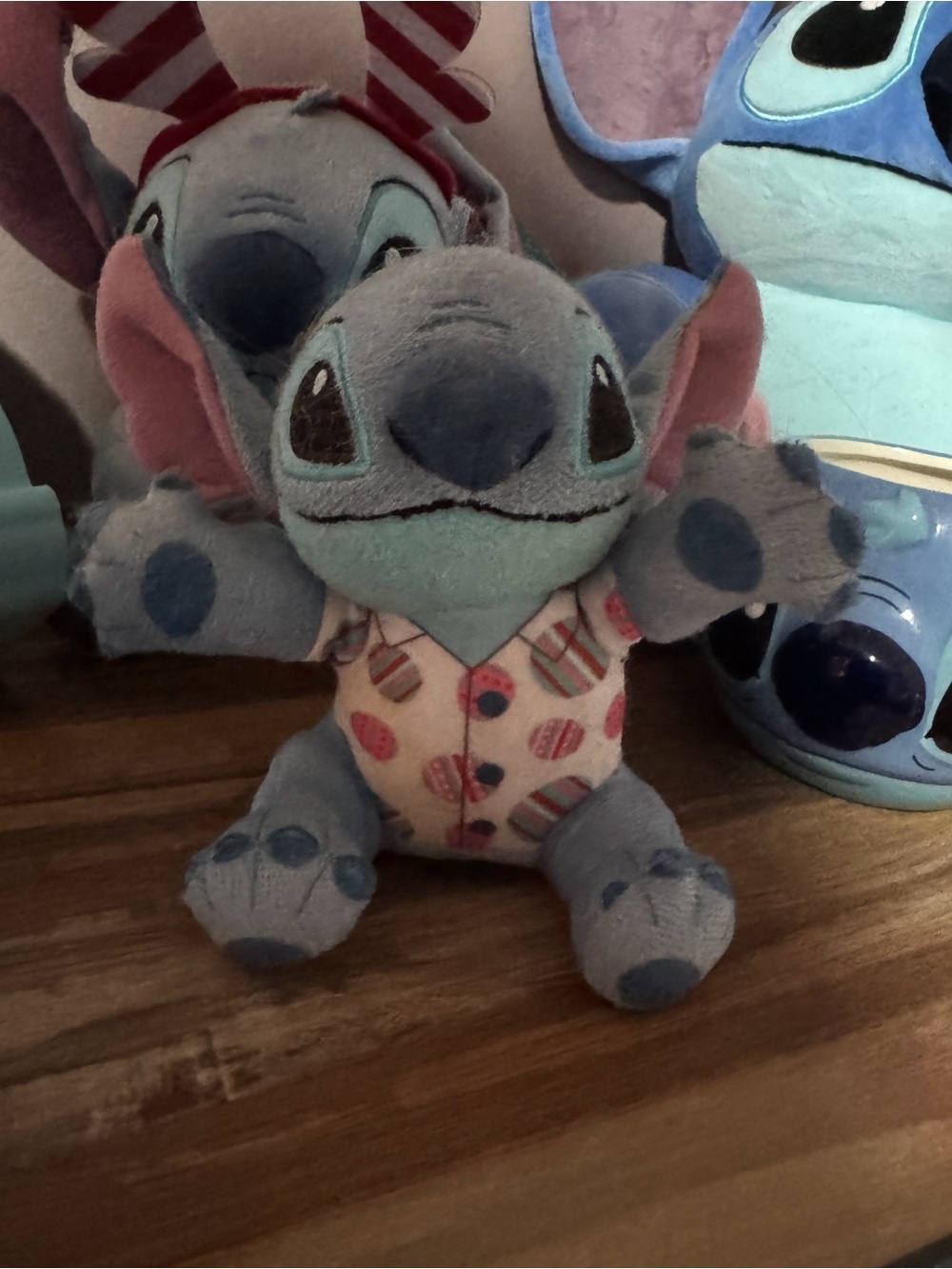 Disney Stitch Plush in Light Blue, Gray and Pink Patterned Shirt